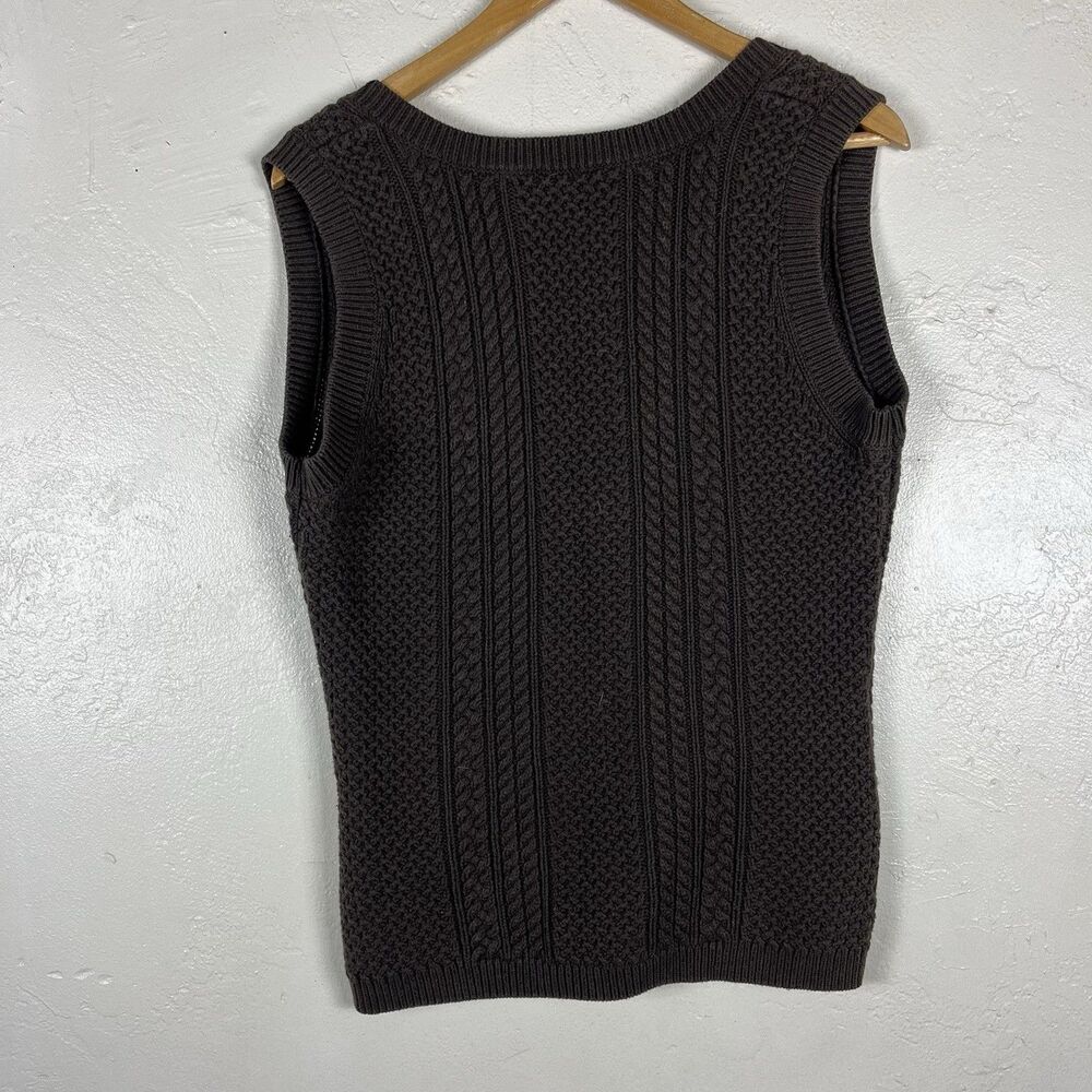 Talbots Deep V Cable Knit Sweater Vest Cashmere Blend Brown Women’s L View 6